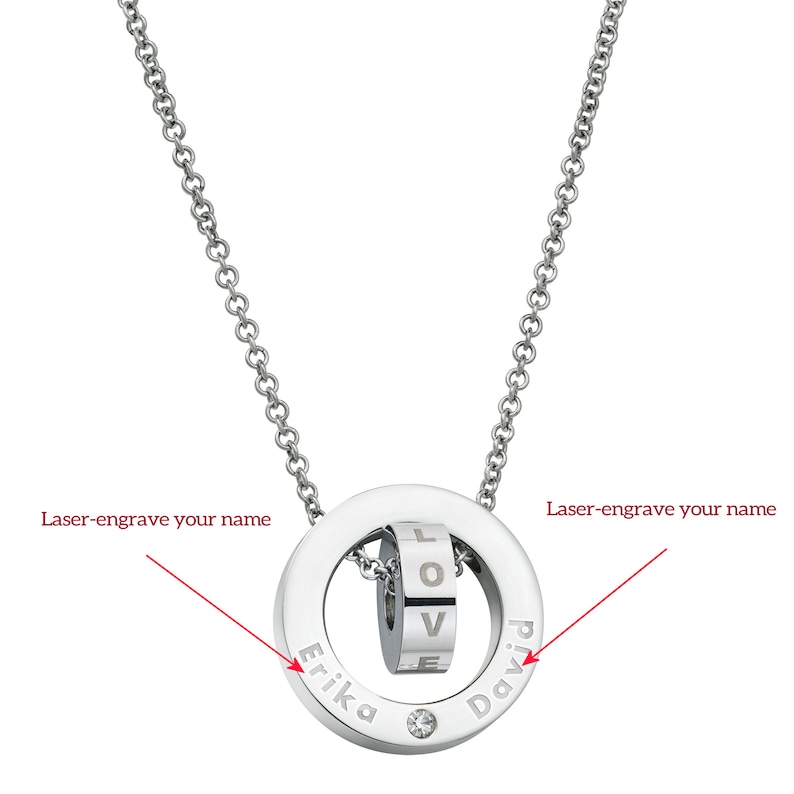 Personalized Dual Ring Love Dangle Charm Rolo Chain Necklace Laser-engraving Name Customize Name