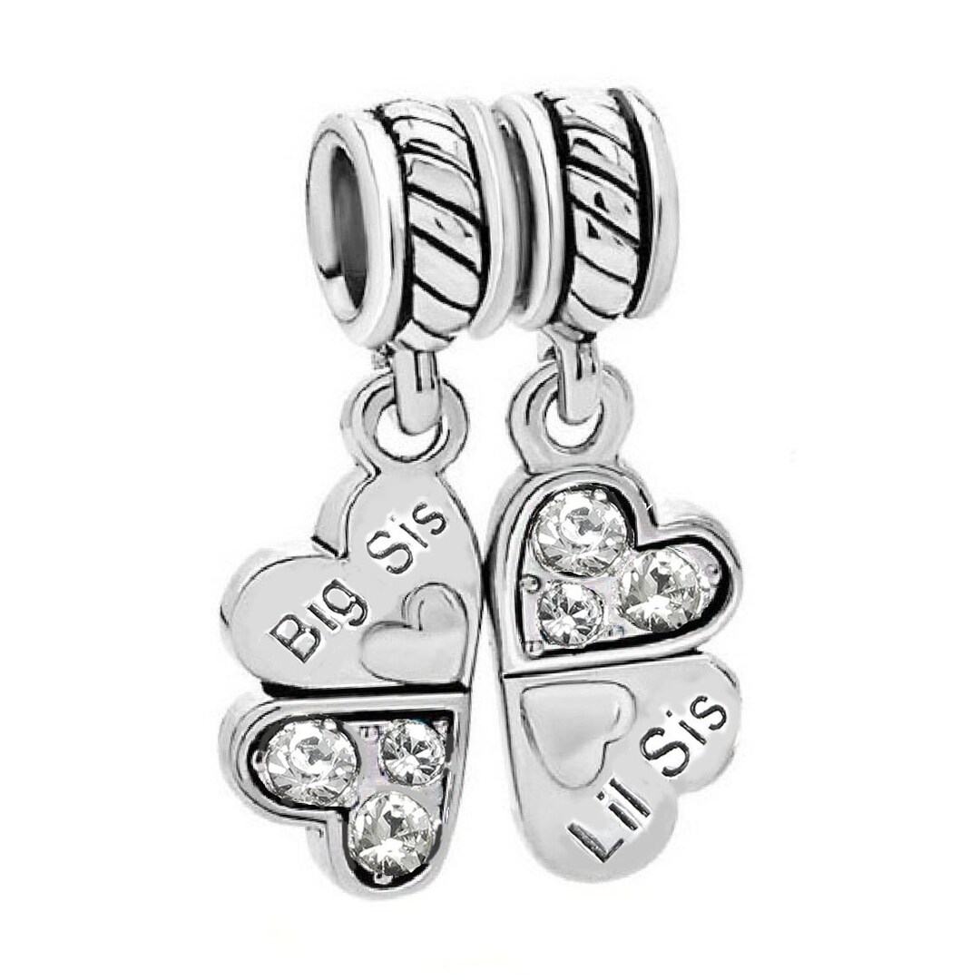 925 Sterling Silver Rhinestone Big/little Sis Sister Love Heart Pendant ...