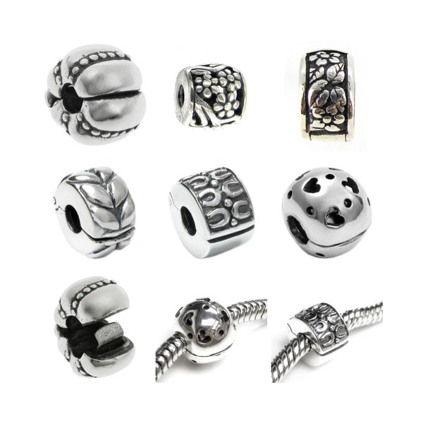 925 Sterling Silver Clip Clasp Lock Stopper Bead Charm For European Charm Bracelets