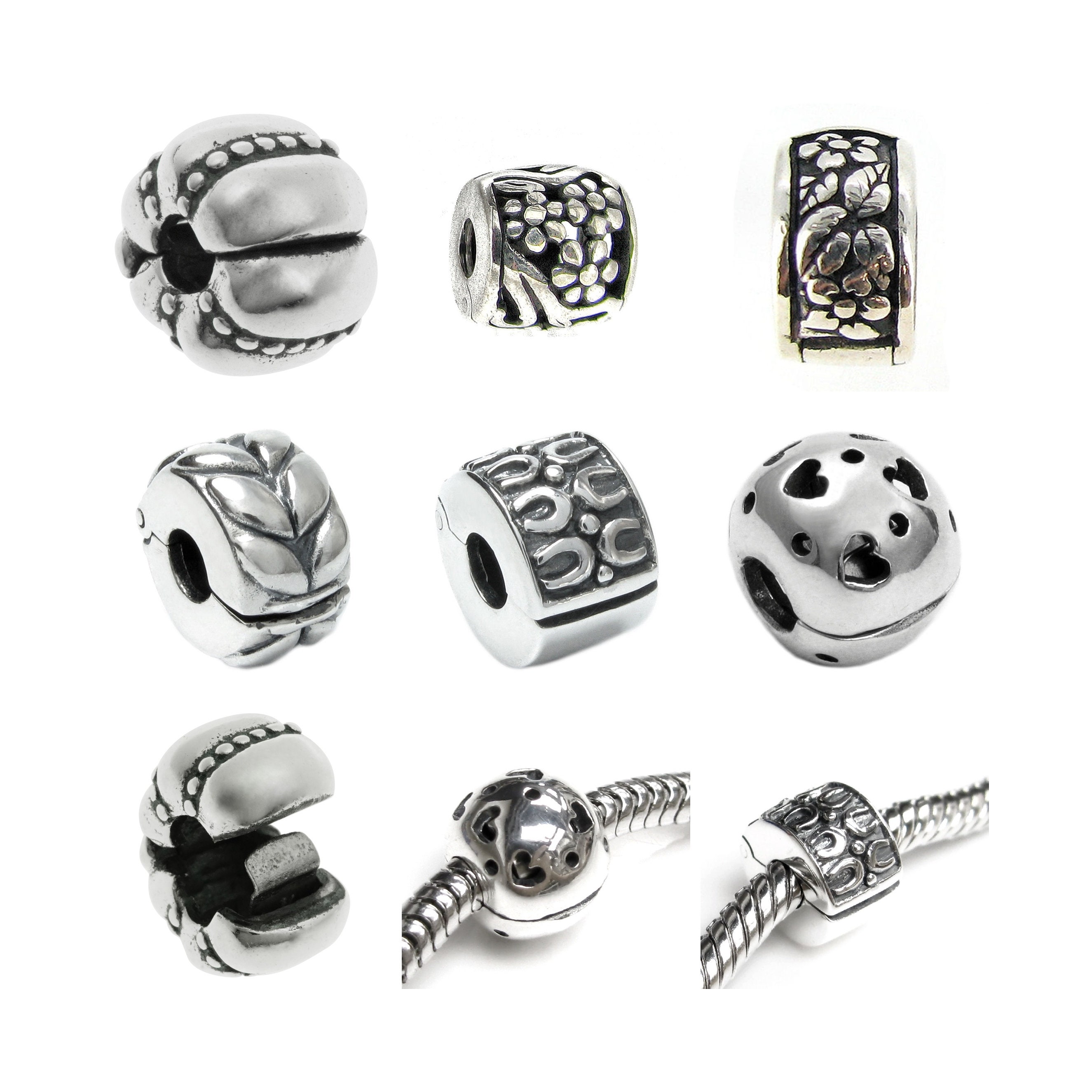 JEWELRIESHOP Clip Spacer Charm for Bracelet Clip Lock Stopper Bead Spacer  European Openable Beads 2pcs