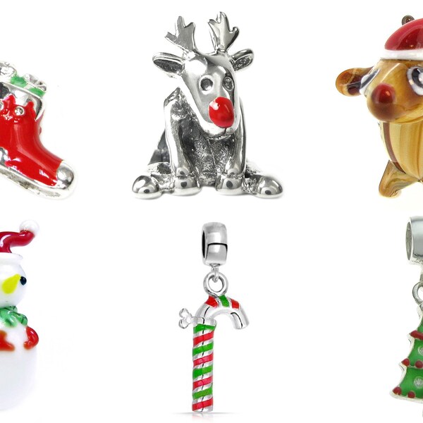 925 Sterling Silver Christmas Snowman Reindeer Red Hat Charms for Troll Chamilia Biagi European Charm Bracelets