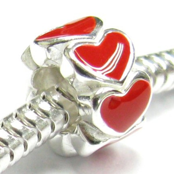 925 Sterling Silver Red Endless Forever Loves Hearts in Enamel European Bead Charm - 1PC