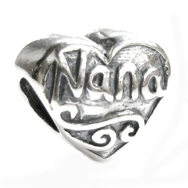 925 Sterling Silver Love Nana Grandma Heart Bead Charm - 1PC