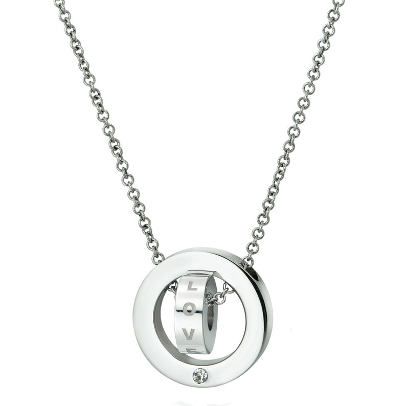 Personalized Dual Ring Love Dangle Charm Rolo Chain Necklace Laser-engraving Name Customize Name