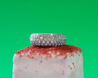 Anillo de cóctel de diamantes de mediados de siglo Oro blanco de 18k