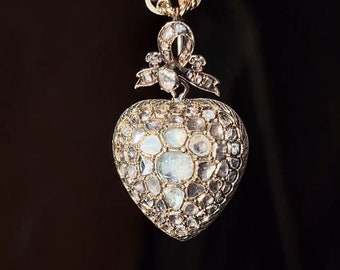 Victorian Heart Pendant w/ Rose Cut Diamonds in 14k