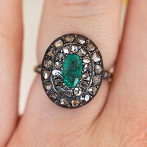 1820&#39;s Georgian Emerald Ring in Silver & 14k Yellow Gold