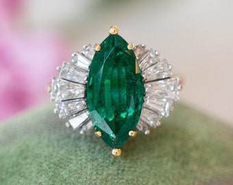 2.32 Emerald & Diamond Cocktail Ring in 18k Yellow Gold and Platinum