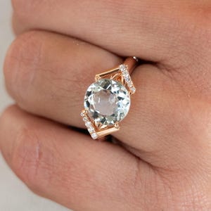 Aquamarine & Diamond Cocktail Ring in 14k Rose Gold