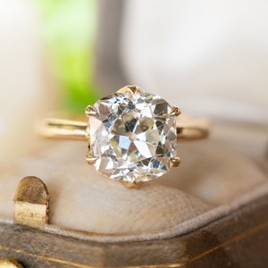 4.56 Carat Old Mine Cushion Diamond Engagement Ring in Yellow Gold