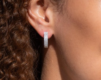 Pave Brilliant Diamond Hoop Earrings in 18k White Gold