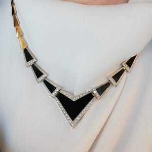 Statement ketting met onyx kraag uit de jaren 80 in 14k geelgoud