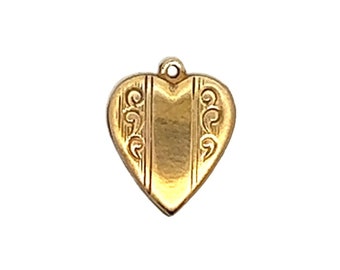 Vintage Retro Heart Charm in 10k Yellow Gold