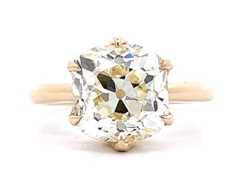 4.56 Carat Old Mine Cushion Diamond Engagement Ring in Yellow Gold