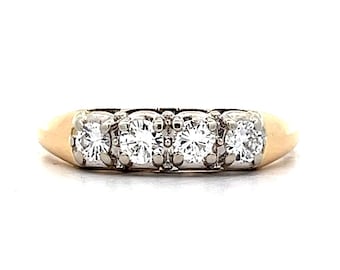 Alianza de boda vintage de los años 50 con diamantes en oro amarillo de 14 k