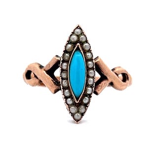 Antique Victorian Turquoise Cocktail Ring in 10k Rose Gold