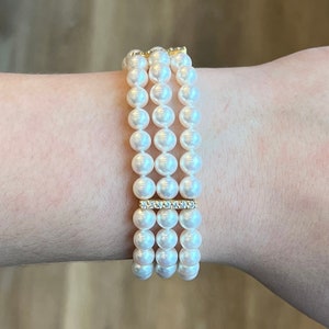 Diamond Station Pearl Bracelet in 14k Yellow Gold