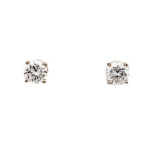 1.00 Carat Round Natural Diamond Stud Earrings in 14k White Gold