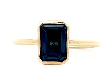 Bezel Set Blue Topaz Stacking Ring in 14k Yellow Gold