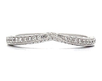 Contoured Milgrain Wedding Band in 14k White Gold