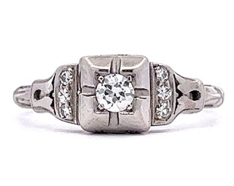 1920's Old Euro Diamond Engagement Ring in Platinum