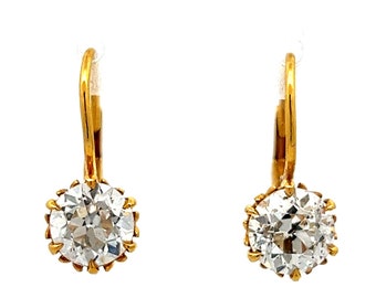 3.40 Ct Old European Diamond Drop Earrings in Yellow Gold