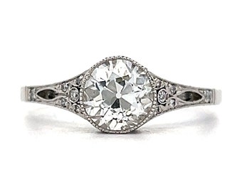 Old European Art Deco Inspired Bezel Milgrain Engagement Ring in Platinum