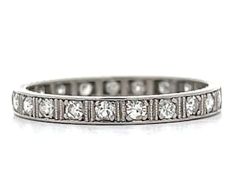 Vintage Art Deco Diamond Eternity Wedding Band in 18k White Gold