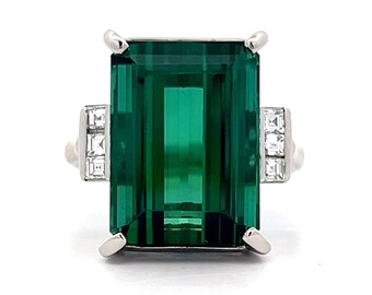 11.43 Karat Grüner Turmalin & Diamant Ring in Platin