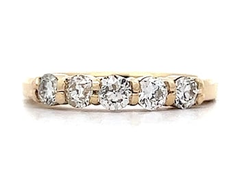 0.85 カラット ダイヤモンド 5 ストーン ウェディング バンド 14K イエロー ゴールド