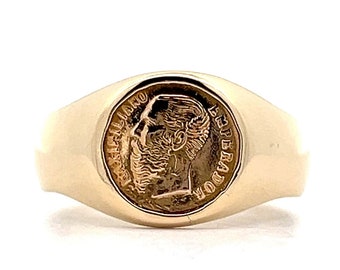 Vintage Mexican Peso Signet Ring in 14k Yellow Gold