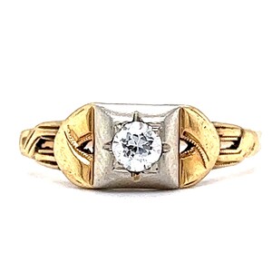 Engagement Ring Art Deco .18 Old European Cut Diamond in 14k Yellow & White Gold