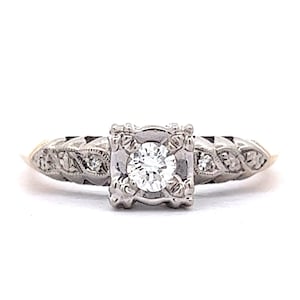 Retro Round Brilliant Diamond Engagement Ring in 14k Yellow Gold