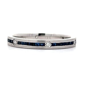 Sapphire & Diamond Stacking Band in 18k White Gold