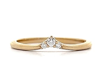 Contoured Three Stone Wedding Band in Yellow Gold