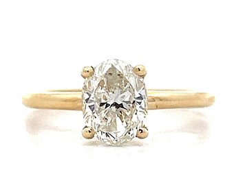 オーバルカットダイヤモンドのソリティア婚約指輪（18Kホワイト 
