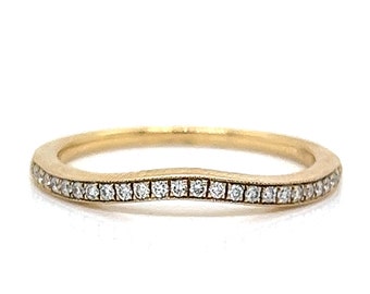 Contoured Milgrain Diamond Wedding Band in 14k Yellow Gold