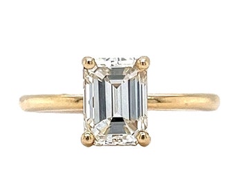 2.03 GIA Emerald Cut Diamond Engagement Ring in 14k Yellow Gold - GIA Certified Natural Emerald Cut Thin Simple Solitaire Engagement Ring