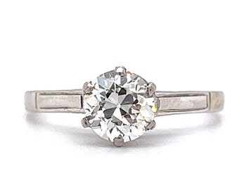 Anillo de compromiso de diamantes con solitario Art Déco en platino