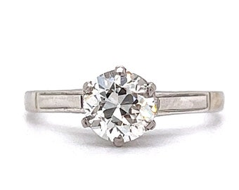 Art Deco Solitaire Diamond Engagement Ring in Platinum