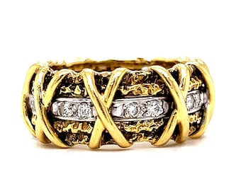 Anillo de cóctel de diamantes con diseño de X en oro amarillo de 14 k ETERNITY BAND