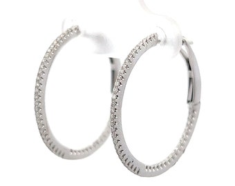 Thin Diamond Hoop Earrings in 14k White Gold