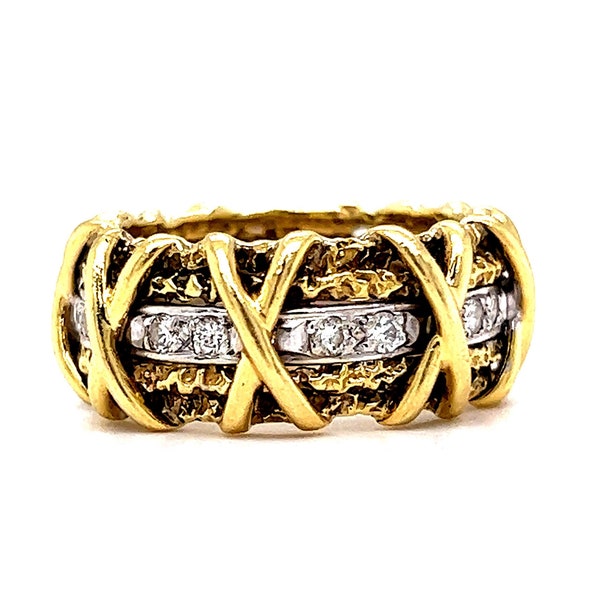 X Gemusterter Diamant Cocktailring in 14k Gelbgold ETERNITY BAND