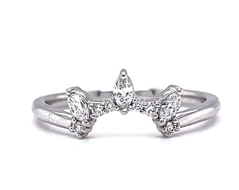 Natural Diamond Tiara Wedding Band Marquise Cut Contoured Ring in 14k White Gold