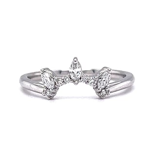 Natural Diamond Tiara Wedding Band Marquise Cut Contoured Ring in 14k White Gold