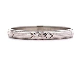 Vintage Deco Orange Blossom Wedding Band in 18k White Gold