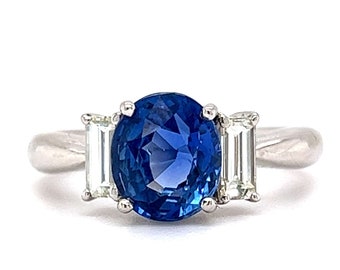 Natural NO HEAT Sapphire & Diamond Engagement Ring in Platinum