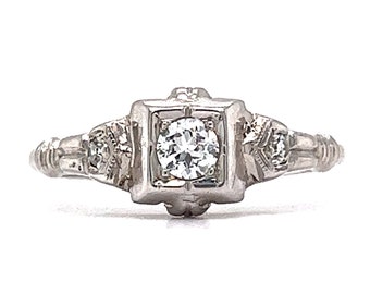 Vintage Deco Old European Cut Diamond Engagement Ring in 14k