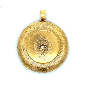 Engraved Victorian Diamond Pendant in 14k Yellow Gold