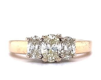 Oval Cut Three Stone Diamond Engagement Ring in 14k Gold